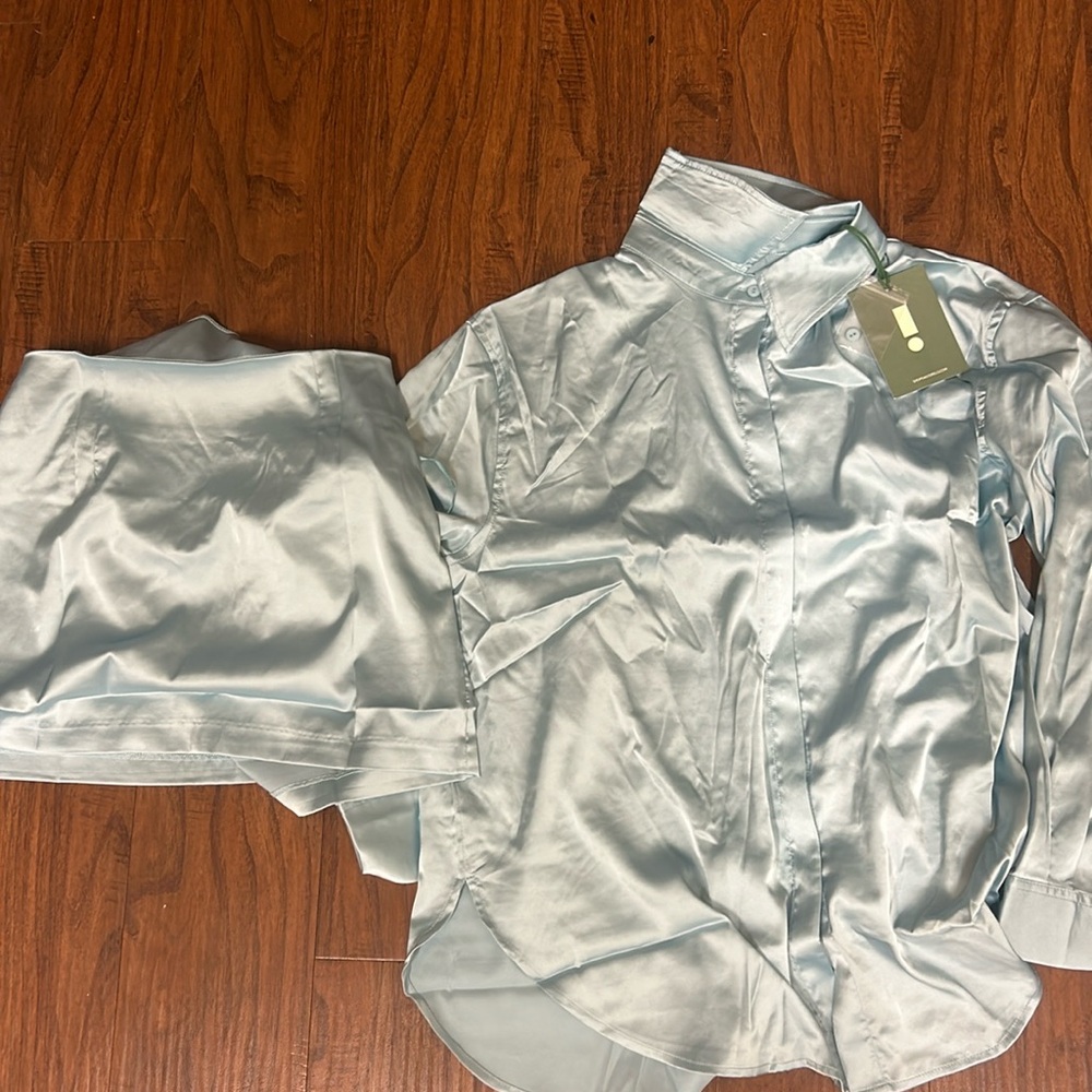 blue daily drills satin set